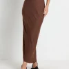 Discount STUDIO Allegra Crinkle Satin Maxi Skirt In Chocolate Brown