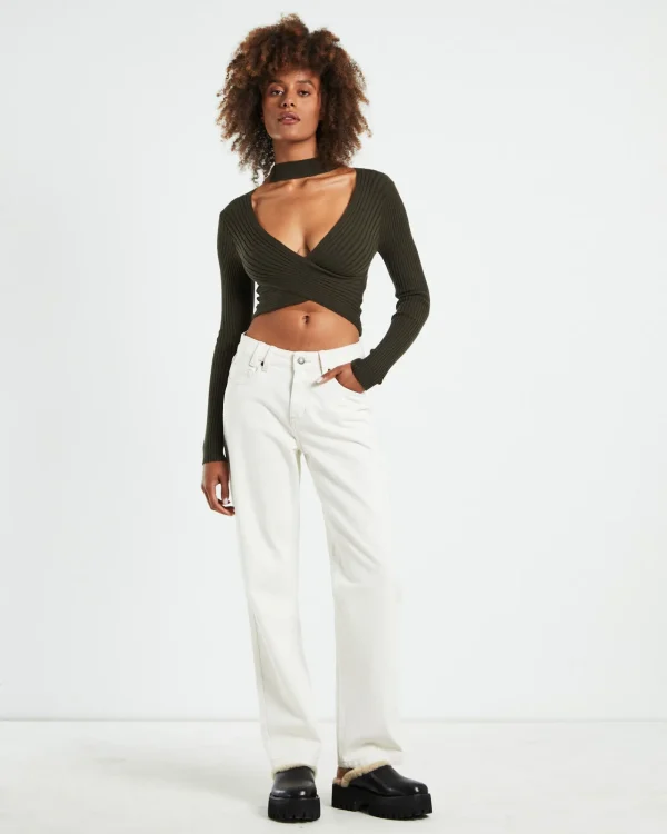 Sale SUBTITLED Amelia Choker Long Sleeve Top Khaki Green