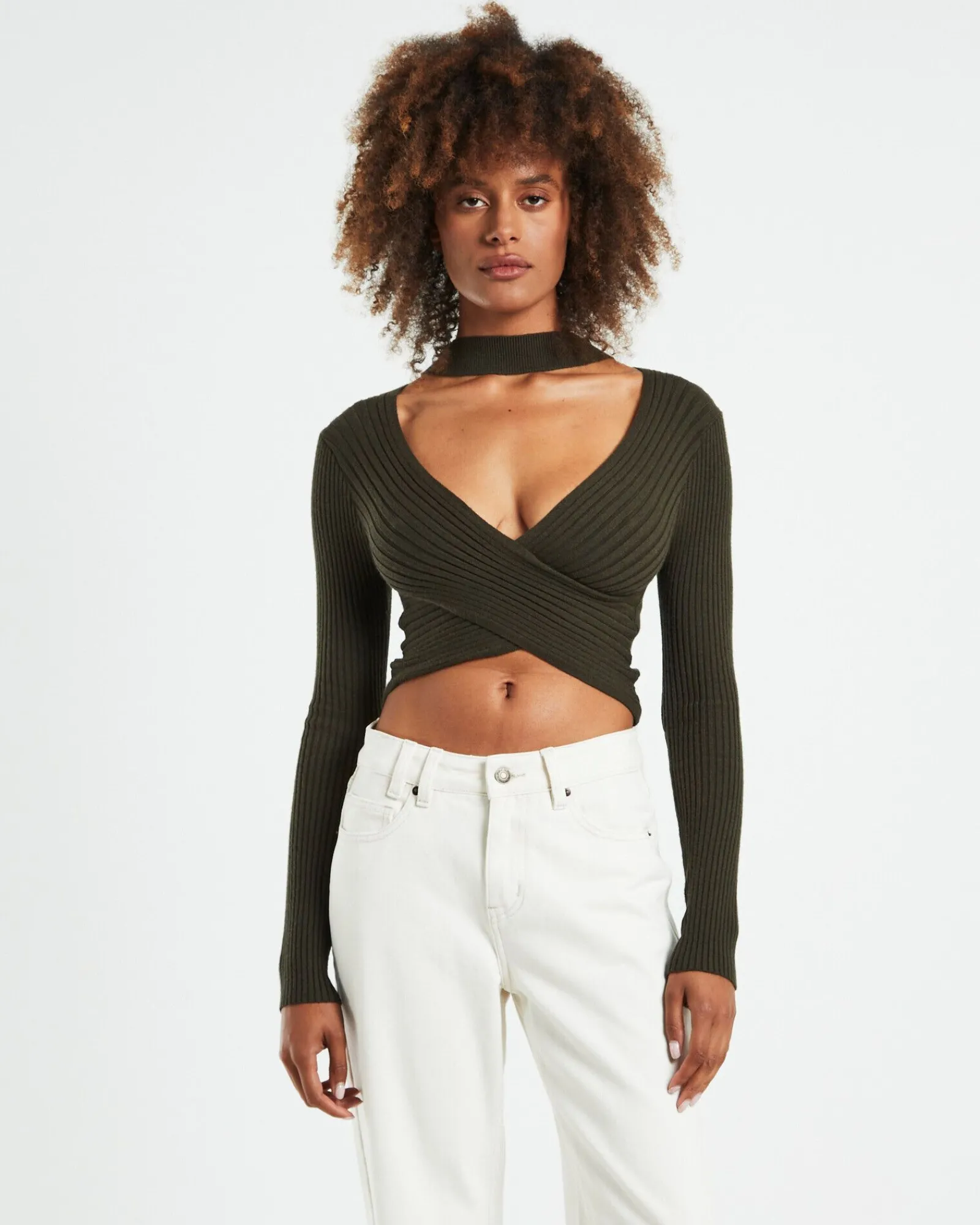 amelia_choker_long_sleeve_4.webp Sale SUBTITLED Amelia Choker Long Sleeve Top Khaki Green