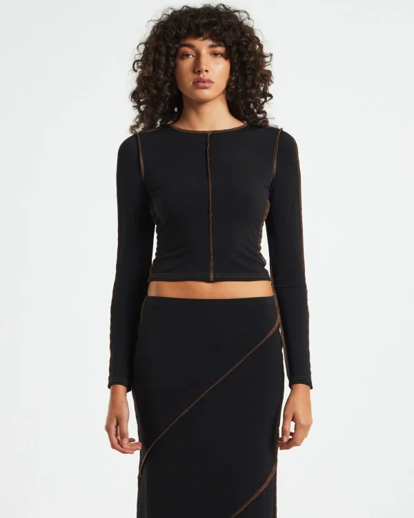 Best ALICE IN THE EVE Amelie Slinky Contrast Long Sleeve Top Black