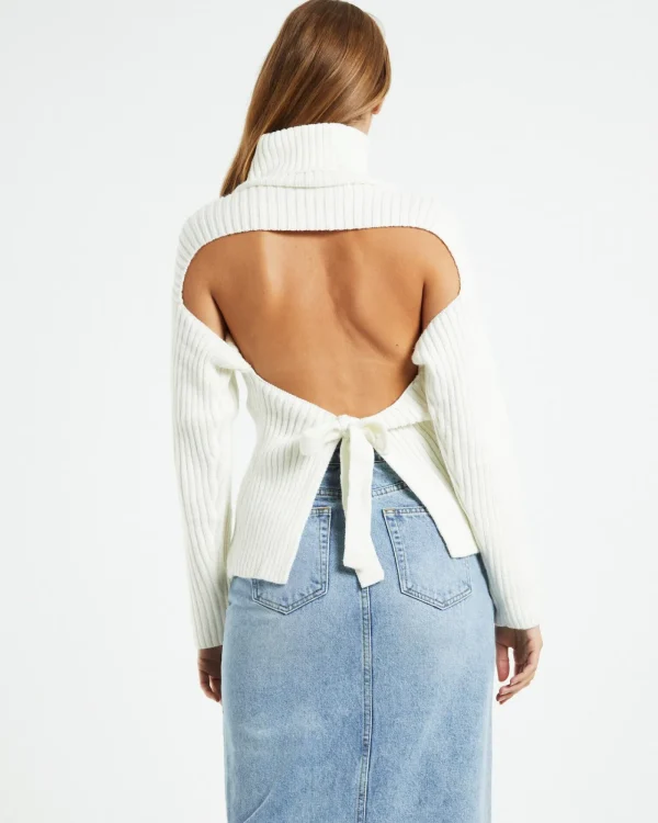 Cheap ALICE IN THE EVE Amina Tie Back Boxy Knit Jumper White