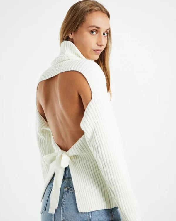 Cheap ALICE IN THE EVE Amina Tie Back Boxy Knit Jumper White