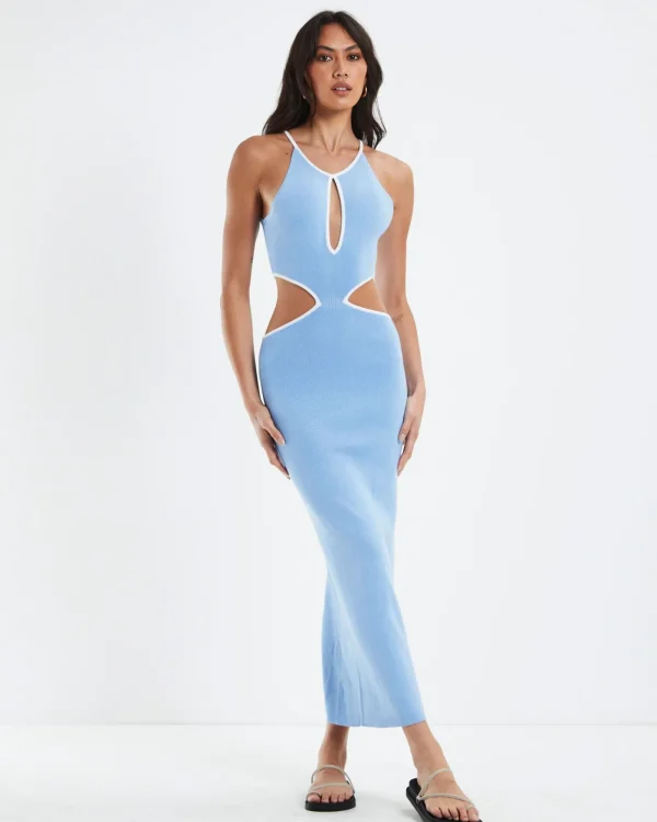 Best SUBTITLED Athena Contrast Bind Midi Cut Out Dress Blue