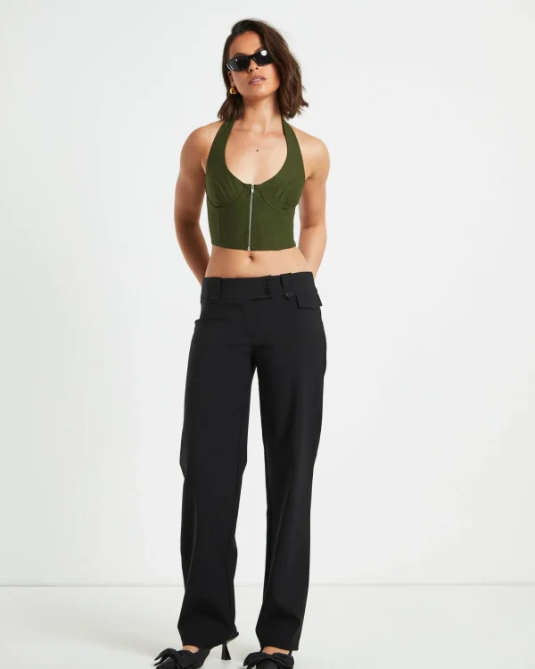 Outlet NEON HART Athena Zip Front Halter Neck Corset In Khaki Green