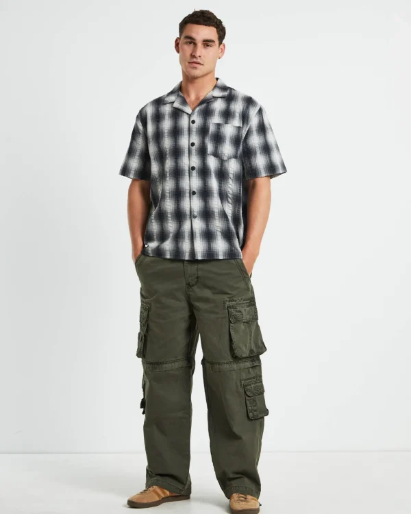 Store BLACK NOISE WHITE RAIN Aura Check Short Sleeve Shirt In Hombre Grey