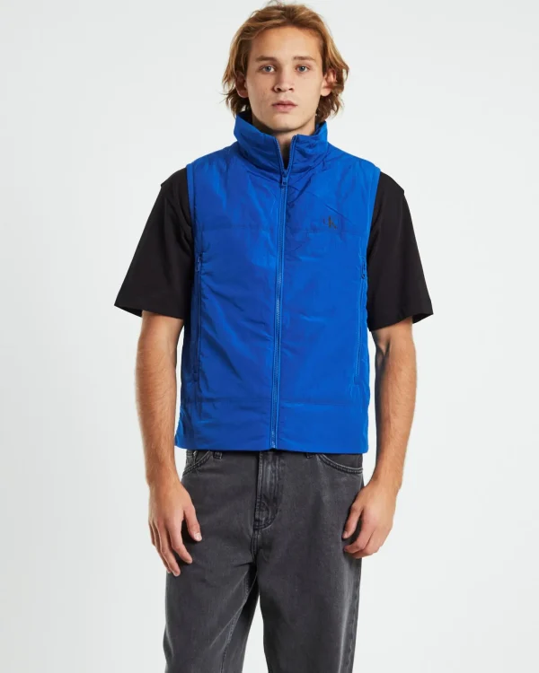 Fashion CALVIN KLEIN Badge Crinkle Nylon Vest In Blue