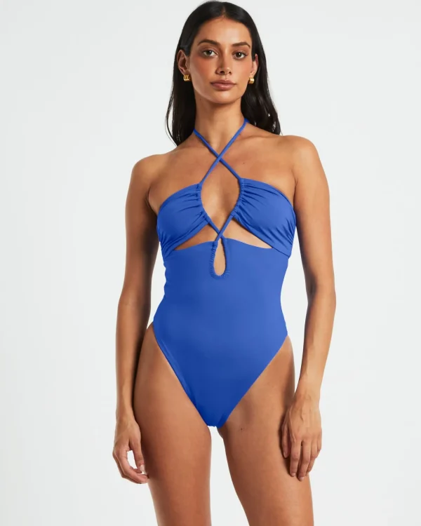 Shop SUBTITLED Bandeau One Piece In Cobalt Blue