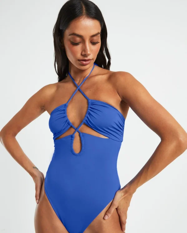 Shop SUBTITLED Bandeau One Piece In Cobalt Blue