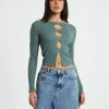 Cheap BDG URBAN OUTFITTERS Bdg Cut Out Long Sleeve Top Green