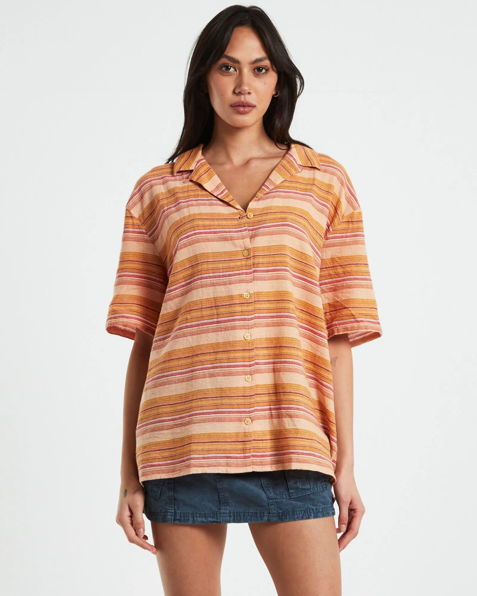 bdg_nolan_bowling_shirt_s_0.webp Clearance BDG URBAN OUTFITTERS Bdg Nolan Bowling Shirt Stripe Orange
