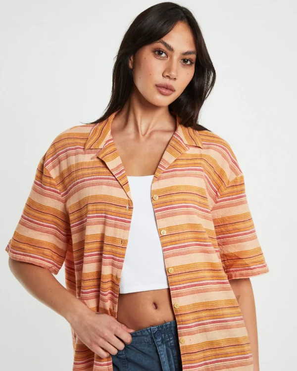 Clearance BDG URBAN OUTFITTERS Bdg Nolan Bowling Shirt Stripe Orange