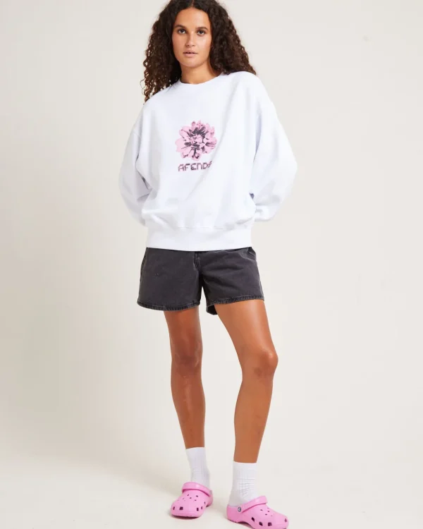 Clearance AFENDS Bloom Recycled Crew Neck Jumper White