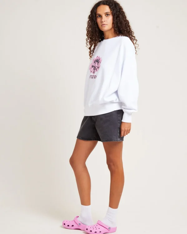 Clearance AFENDS Bloom Recycled Crew Neck Jumper White