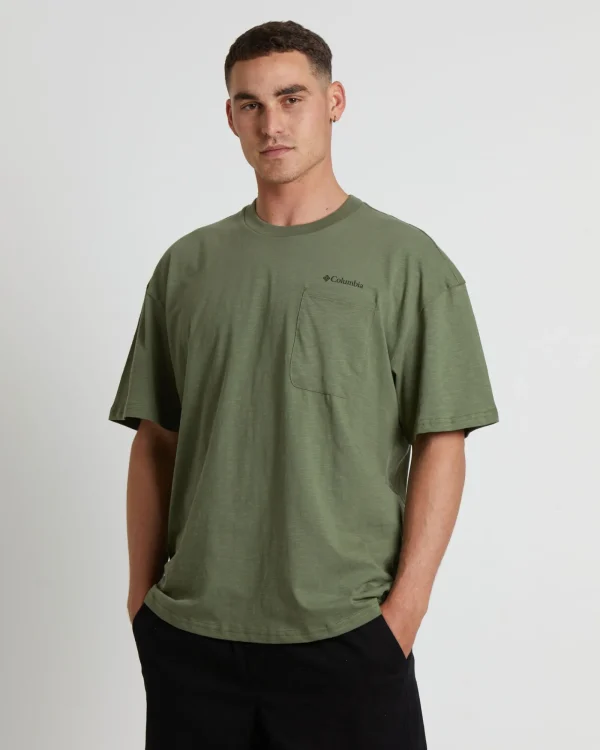 New COLUMBIA Break It Down Short Sleeve T-Shirt In Moss Stone Green