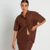 Online STUDIO Brooke Sheer Sheen Short Sleeve Shirt In Chocolate Brown