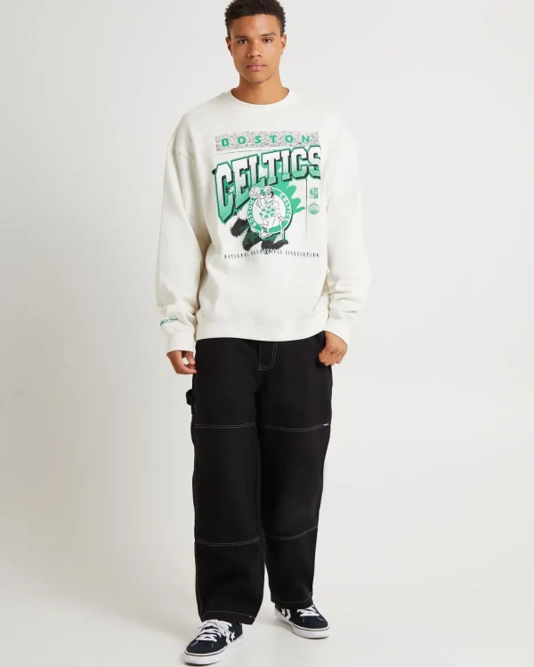 Store MITCHELL & NESS Brush Off 2.0 Celtics Crew White Marle