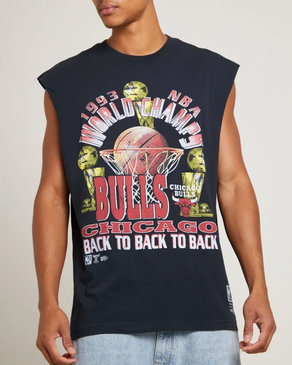 Cheap MITCHELL & NESS Bulls Muscle Top In Faded Black
