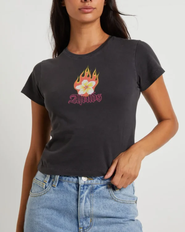 Outlet AFENDS Burning Recycled Baby Tee In Stone Black