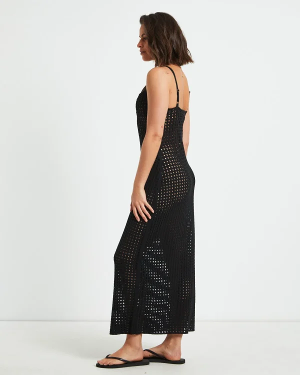 Store SUBTITLED Calypso Crochet Midi Dress In Black
