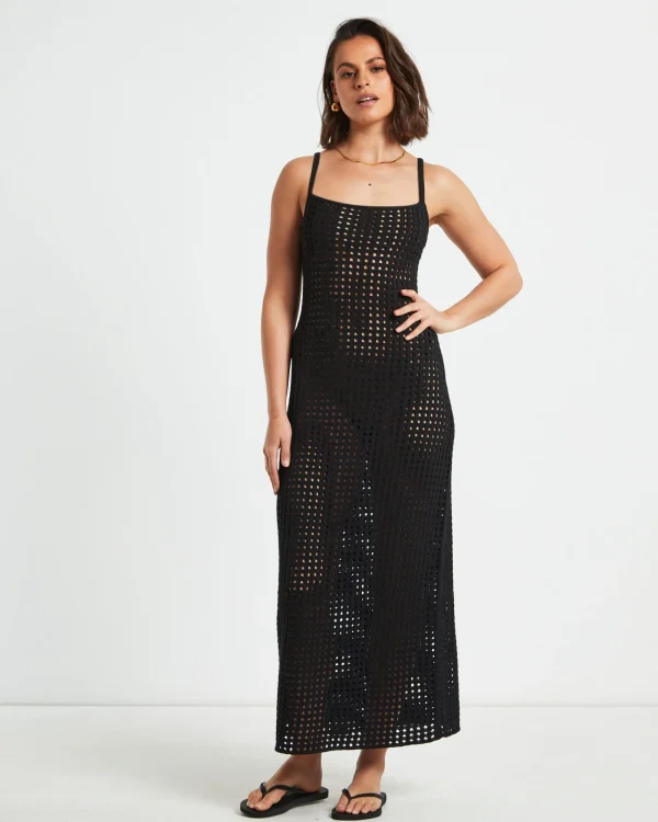 Store SUBTITLED Calypso Crochet Midi Dress In Black