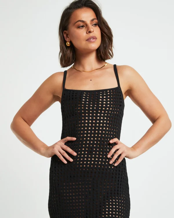 Store SUBTITLED Calypso Crochet Midi Dress In Black