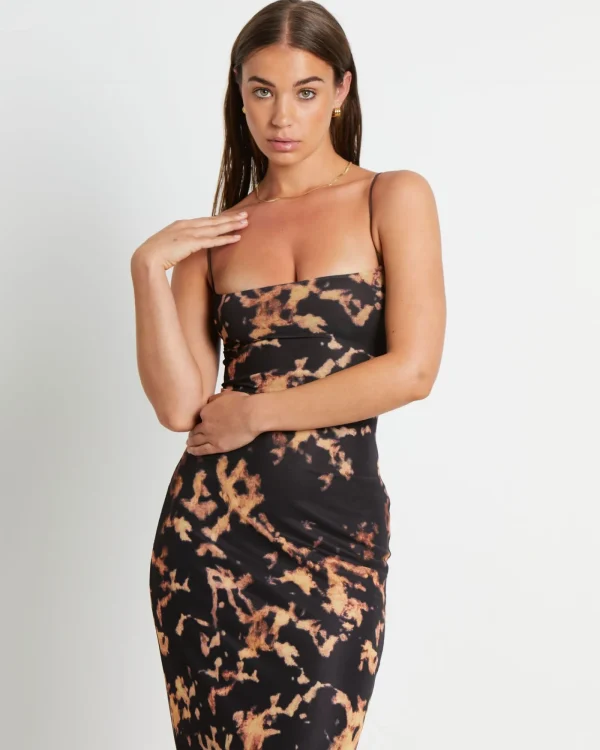 New NEON HART Carmen Dark Cloud Mesh Midi Dress In Brown