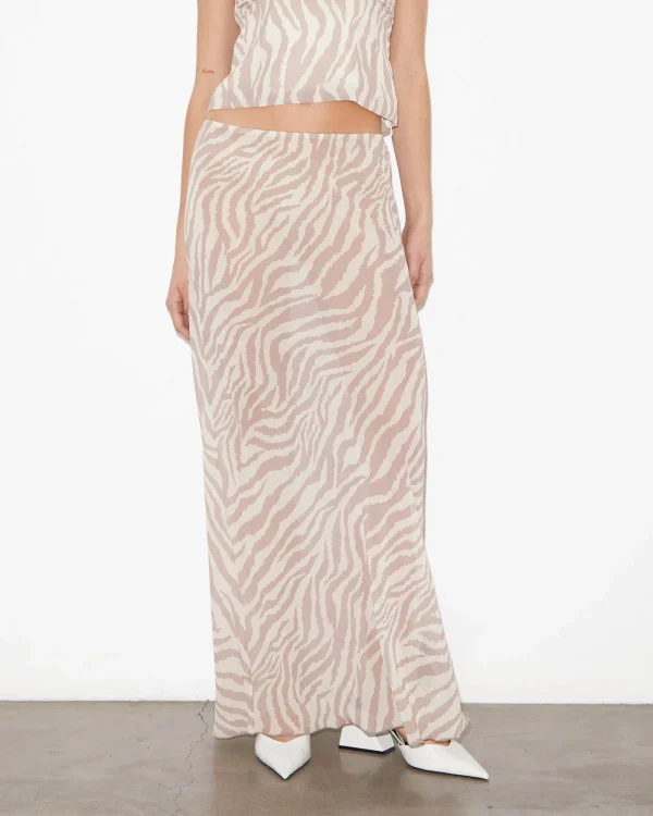 Clearance STUDIO Cassie Low Rise Sheer Slip Skirt In Beige