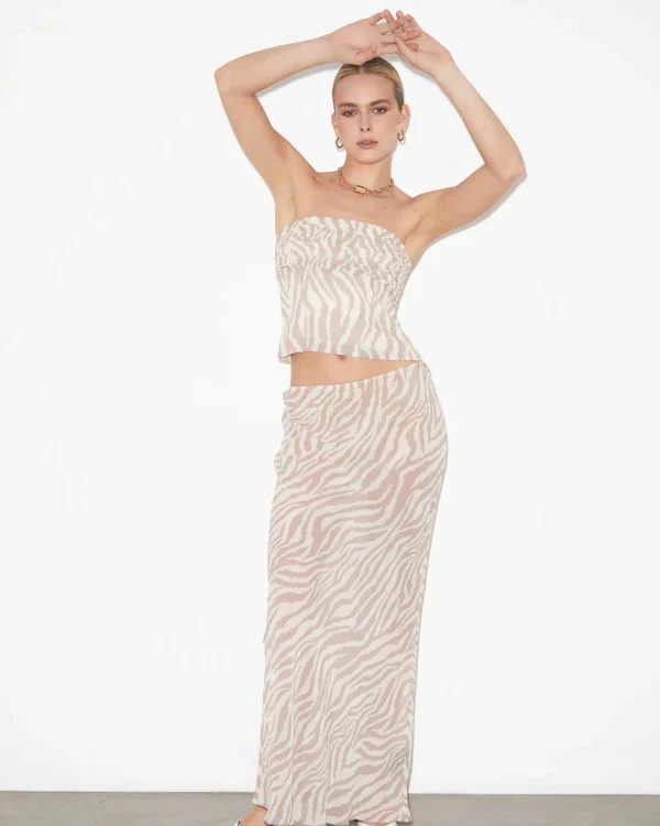Clearance STUDIO Cassie Low Rise Sheer Slip Skirt In Beige