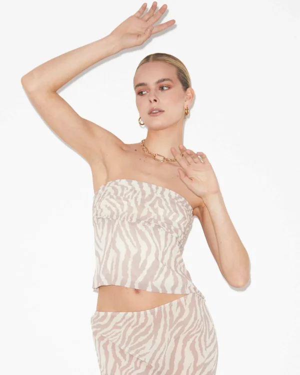 Shop STUDIO Cassie Ruched Corset Top In Beige