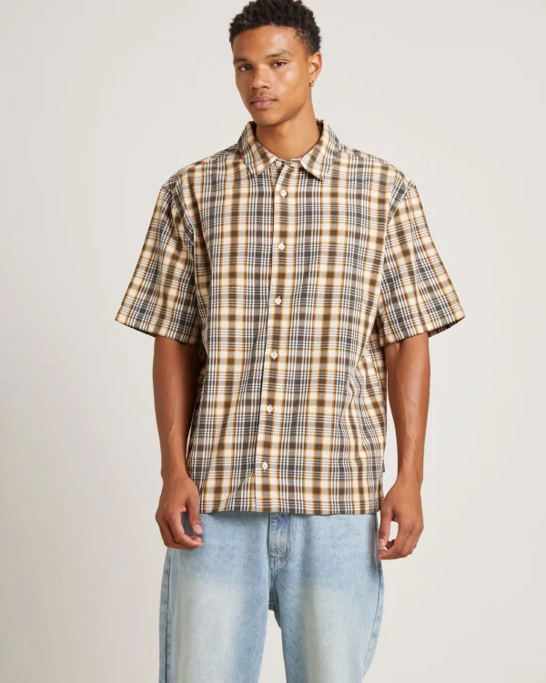 Cheap AFENDS Check Out Recycled Short Sleeve Shirt In Moonbeam Check