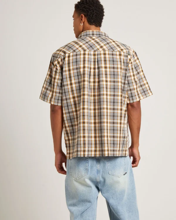 Cheap AFENDS Check Out Recycled Short Sleeve Shirt In Moonbeam Check