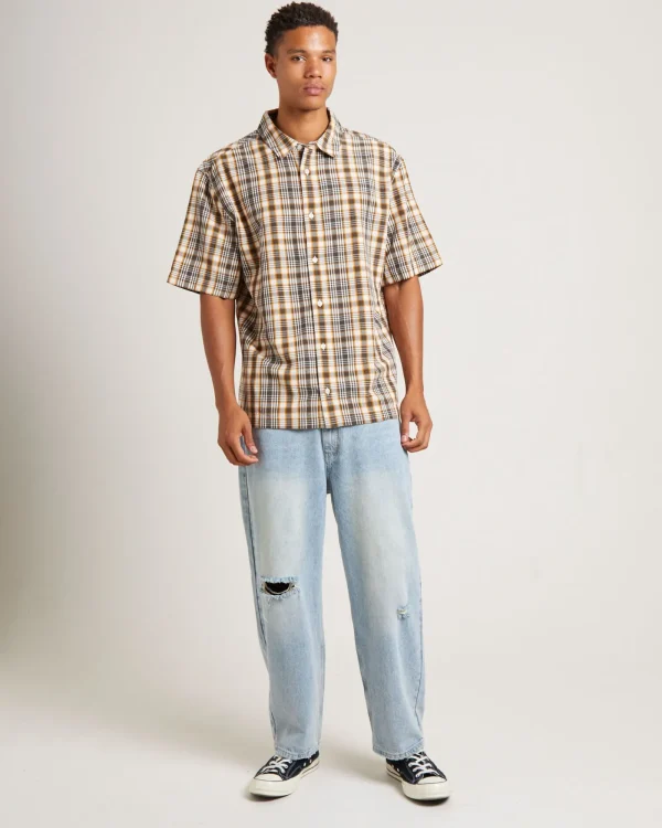 Cheap AFENDS Check Out Recycled Short Sleeve Shirt In Moonbeam Check