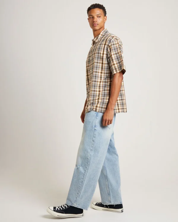 Cheap AFENDS Check Out Recycled Short Sleeve Shirt In Moonbeam Check