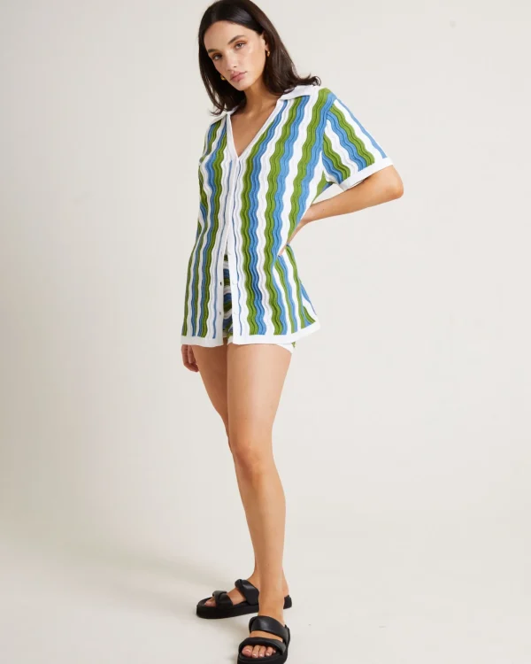 Hot SUBTITLED Cher Knit Shirt Dress In Blue