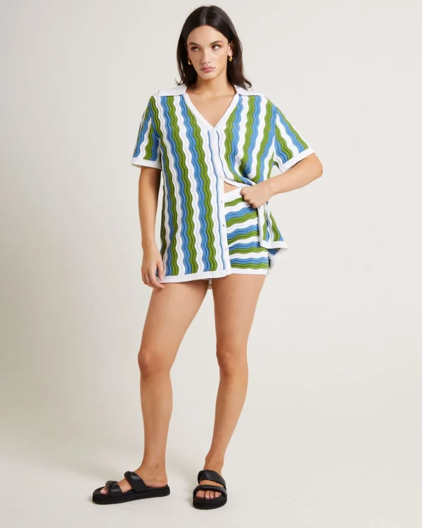 Hot SUBTITLED Cher Waves Knit Shorts In Blue