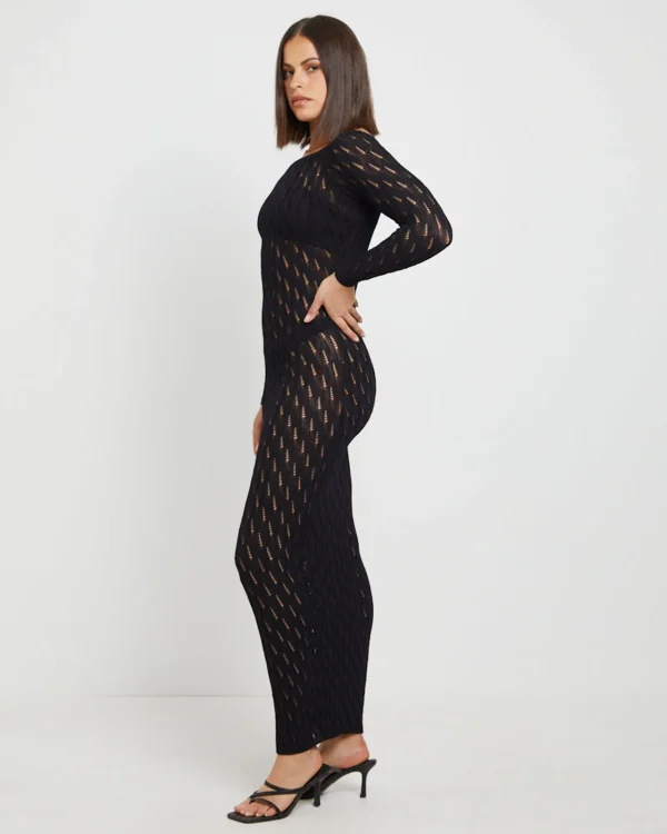 Sale SNDYS Cleo Midi Long Sleeve Dress In Black