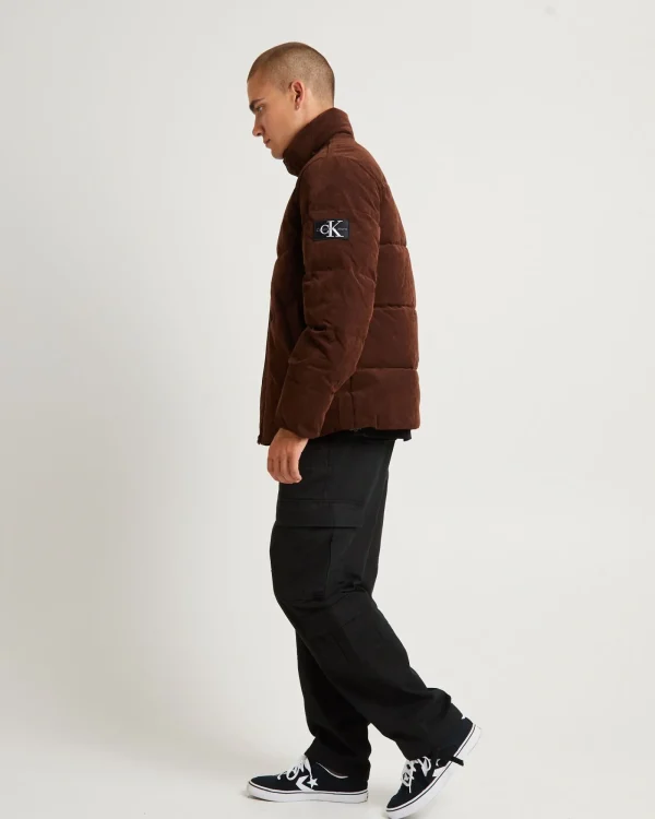 Clearance CALVIN KLEIN Corduroy Puffer Jacket Dark Chestnut