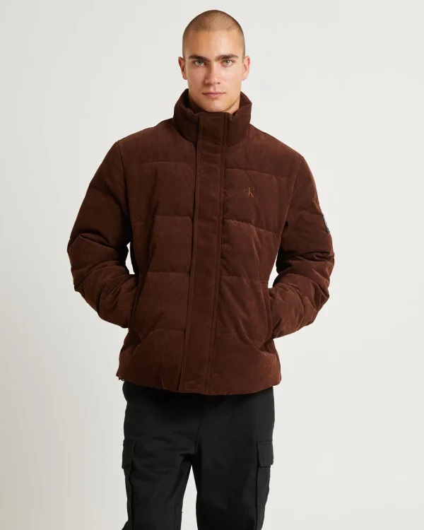 Clearance CALVIN KLEIN Corduroy Puffer Jacket Dark Chestnut