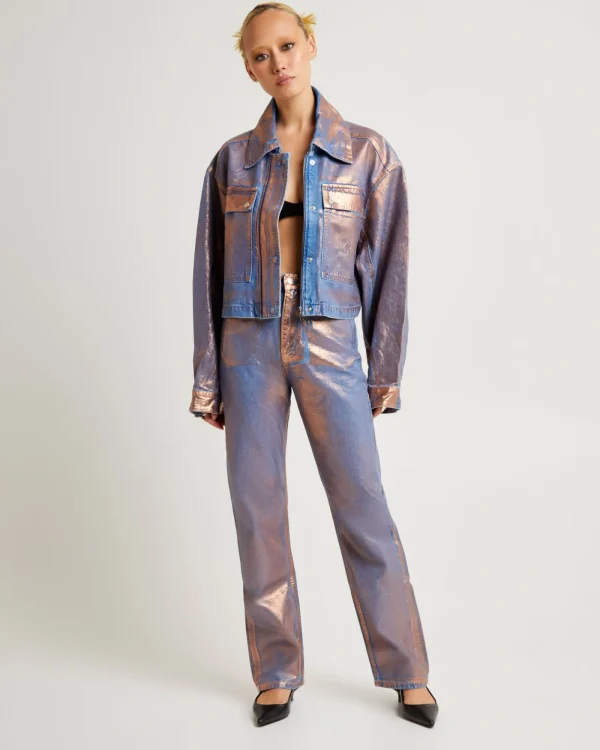 Flash Sale CALVIN KLEIN Cropped Metallic Denim Shirt Jacket