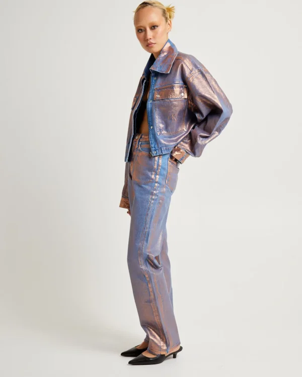 Flash Sale CALVIN KLEIN Cropped Metallic Denim Shirt Jacket