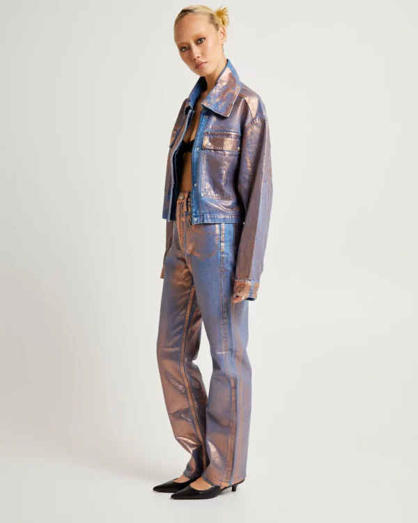 Flash Sale CALVIN KLEIN Cropped Metallic Denim Shirt Jacket