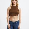 New BDG URBAN OUTFITTERS Curved Hem Tank Chocolate Brown