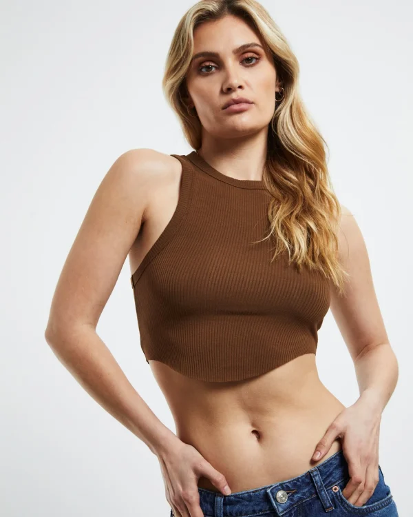 New BDG URBAN OUTFITTERS Curved Hem Tank Chocolate Brown