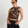 Shop NEON HART Dark Cloud Mesh Cut Off Tank Top In Brown