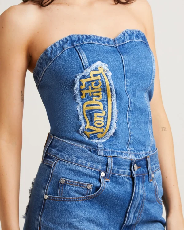 Cheap VON DUTCH Denim Bustier Top In Blue