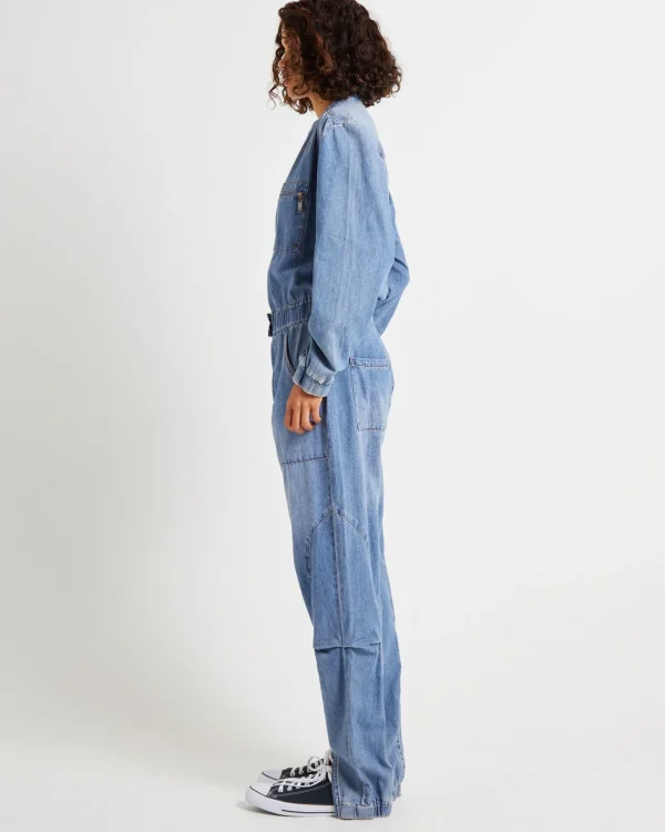 Outlet ONE TEASPOON Denim Trucker Overalls Blue Lilac