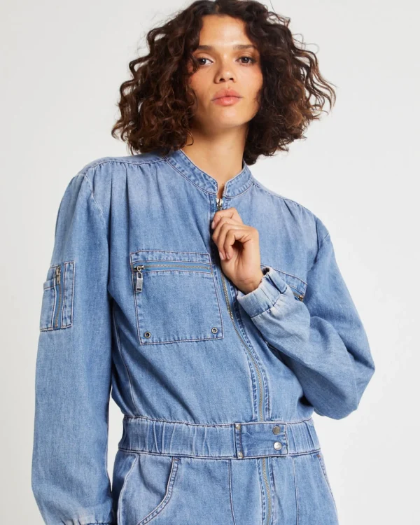 Outlet ONE TEASPOON Denim Trucker Overalls Blue Lilac