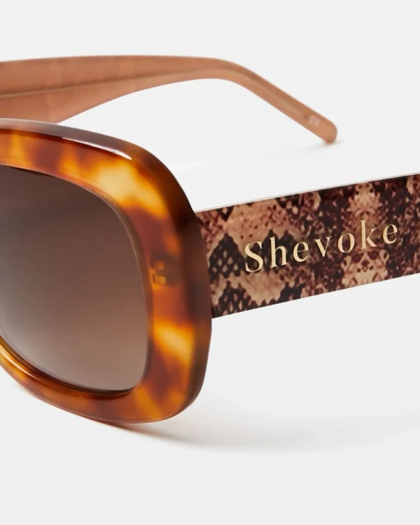 New SHEVOKE Devon Snake Sunglasses Tort Brown