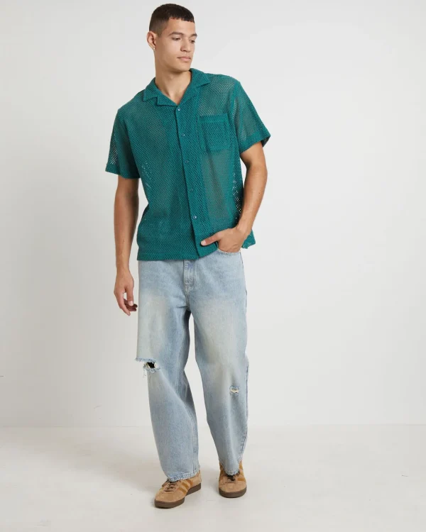 Outlet ARVUST Diego Mesh Short Sleeve Shirt In Jade Green