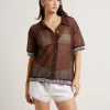 Cheap INSIGHT Dimension Crochet Short Sleeve Shirt In Chocolate